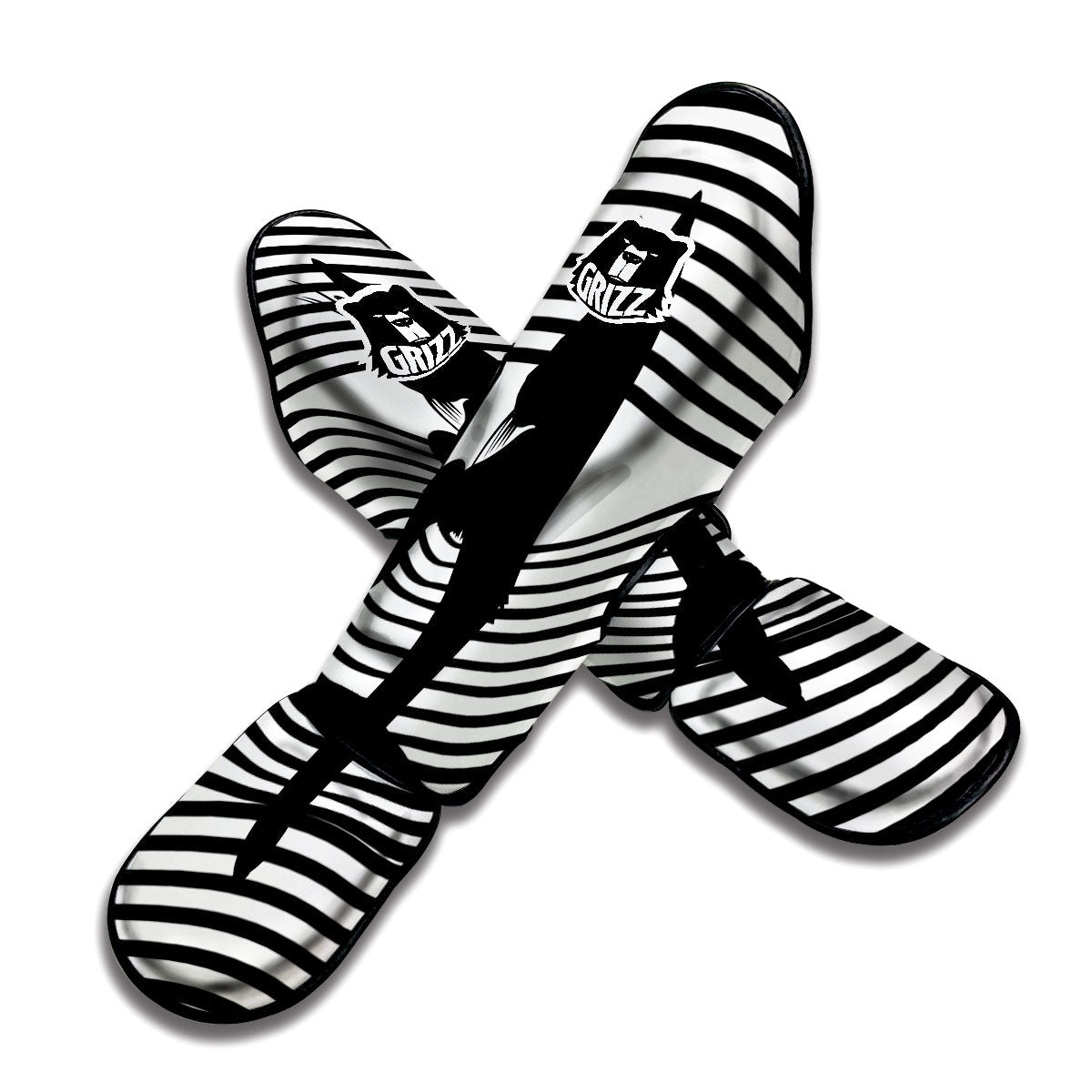Striped Black Cat Print Muay Thai Shin Guards-grizzshop