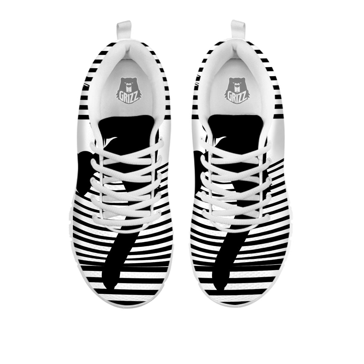 Striped Black Cat Print White Sneaker-grizzshop