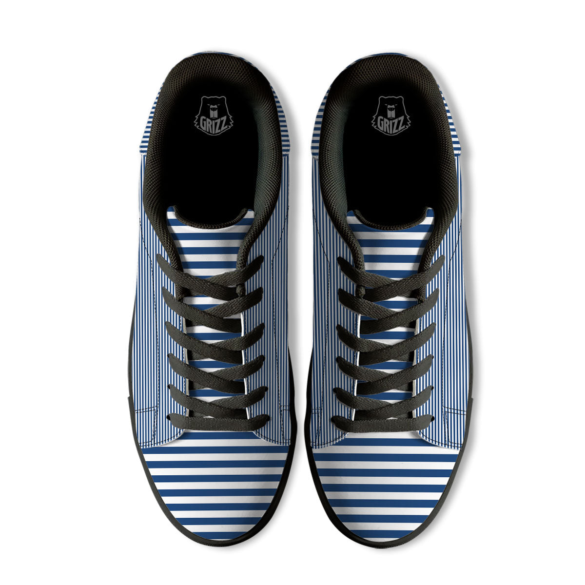 Striped Blue Print Pattern Black Low Top Sneakers-grizzshop
