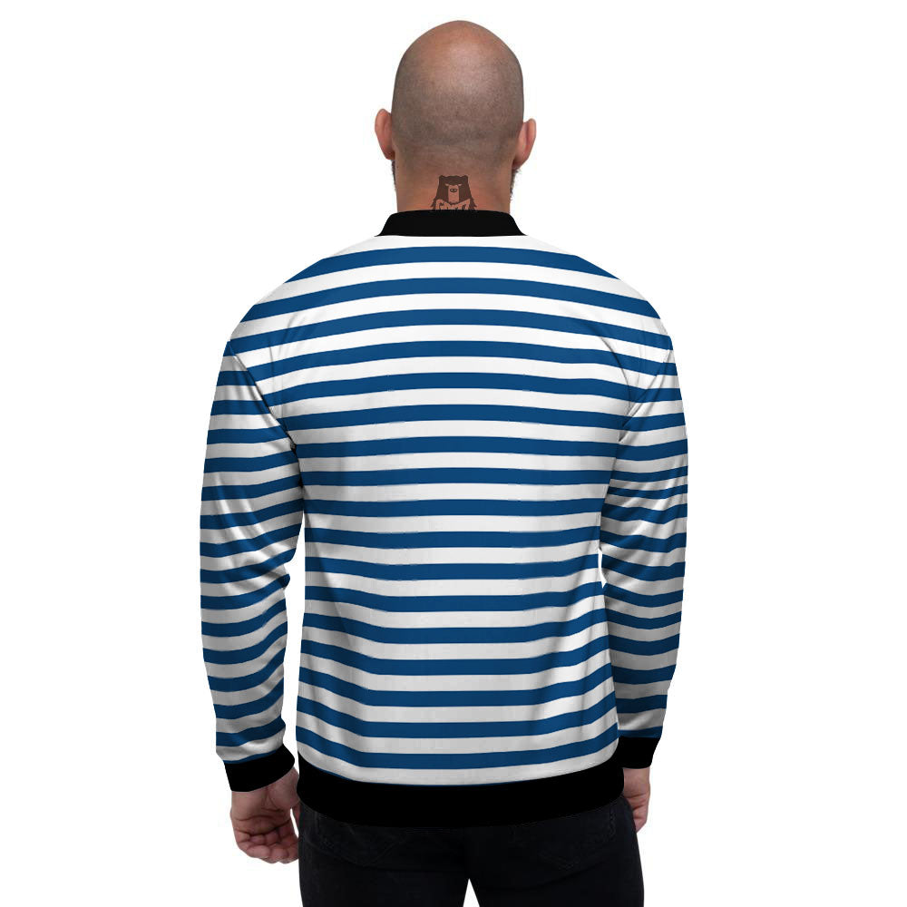 Striped Blue Print Pattern Men's Bomber Jacket-grizzshop