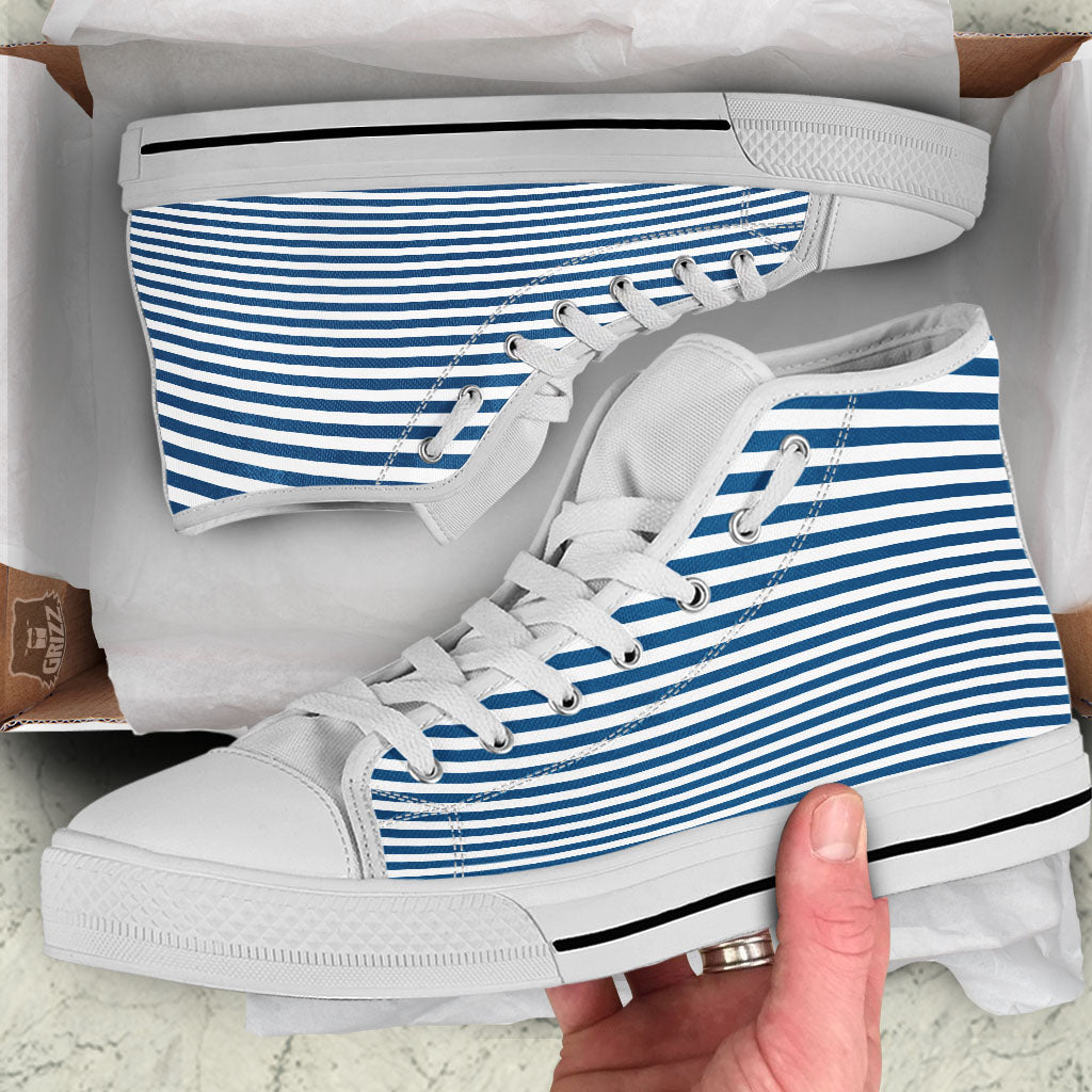 Striped Blue Print Pattern White High Top Shoes-grizzshop