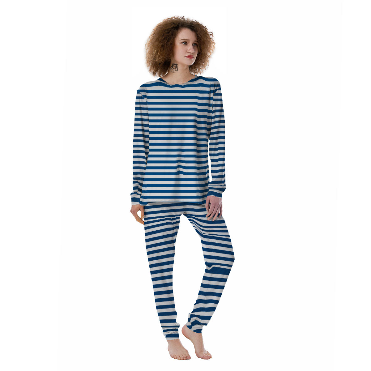 Striped Blue Print Pattern Women's Pajamas-grizzshop