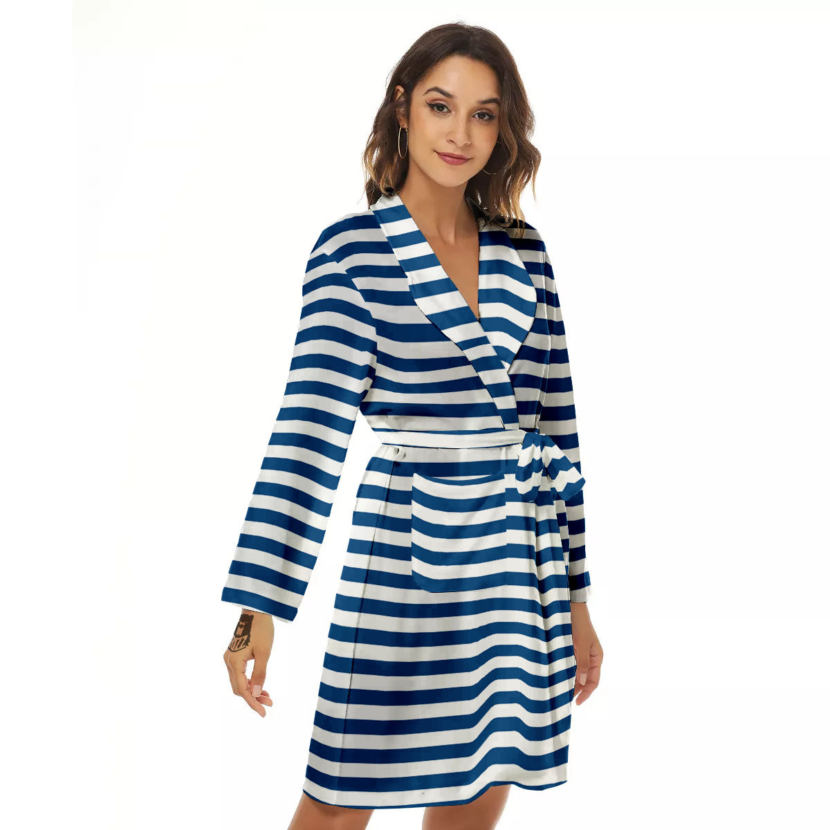 Striped Blue Print Pattern Women's Robe-grizzshop