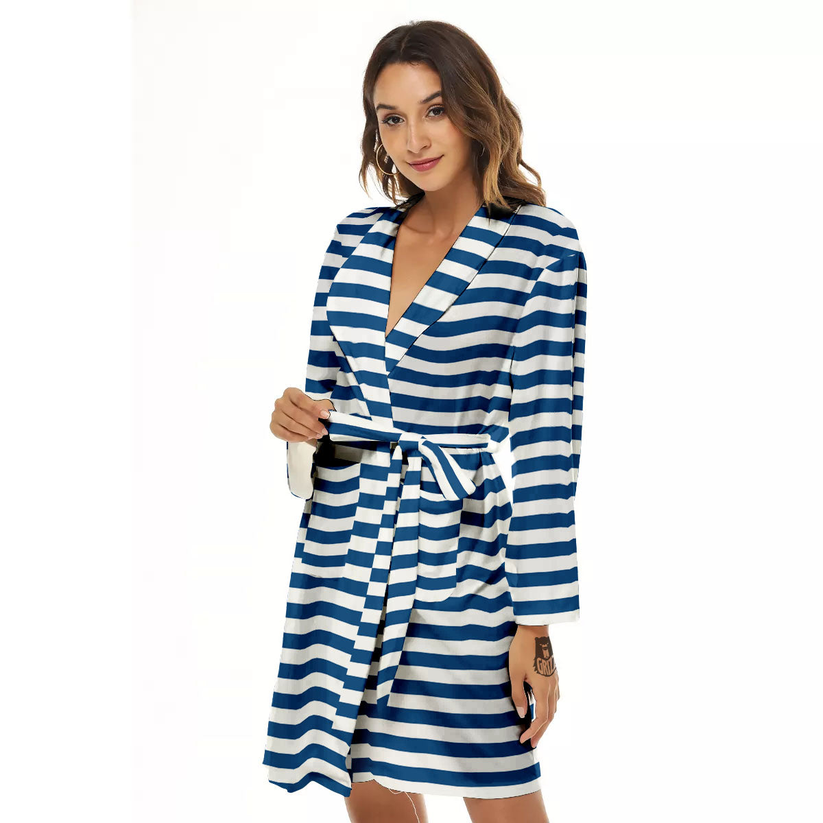Striped Blue Print Pattern Women's Robe-grizzshop