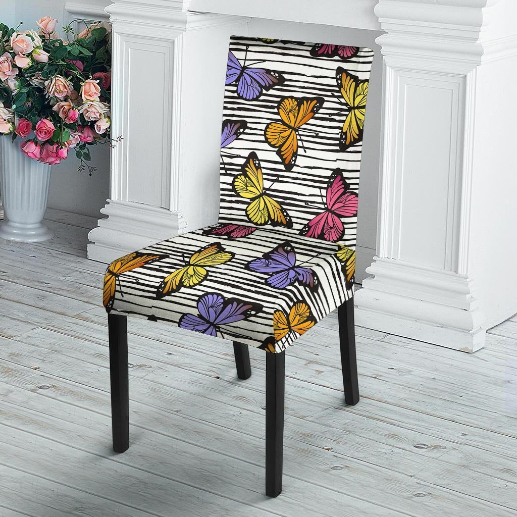 Striped Butterfly Print Chair Cover-grizzshop