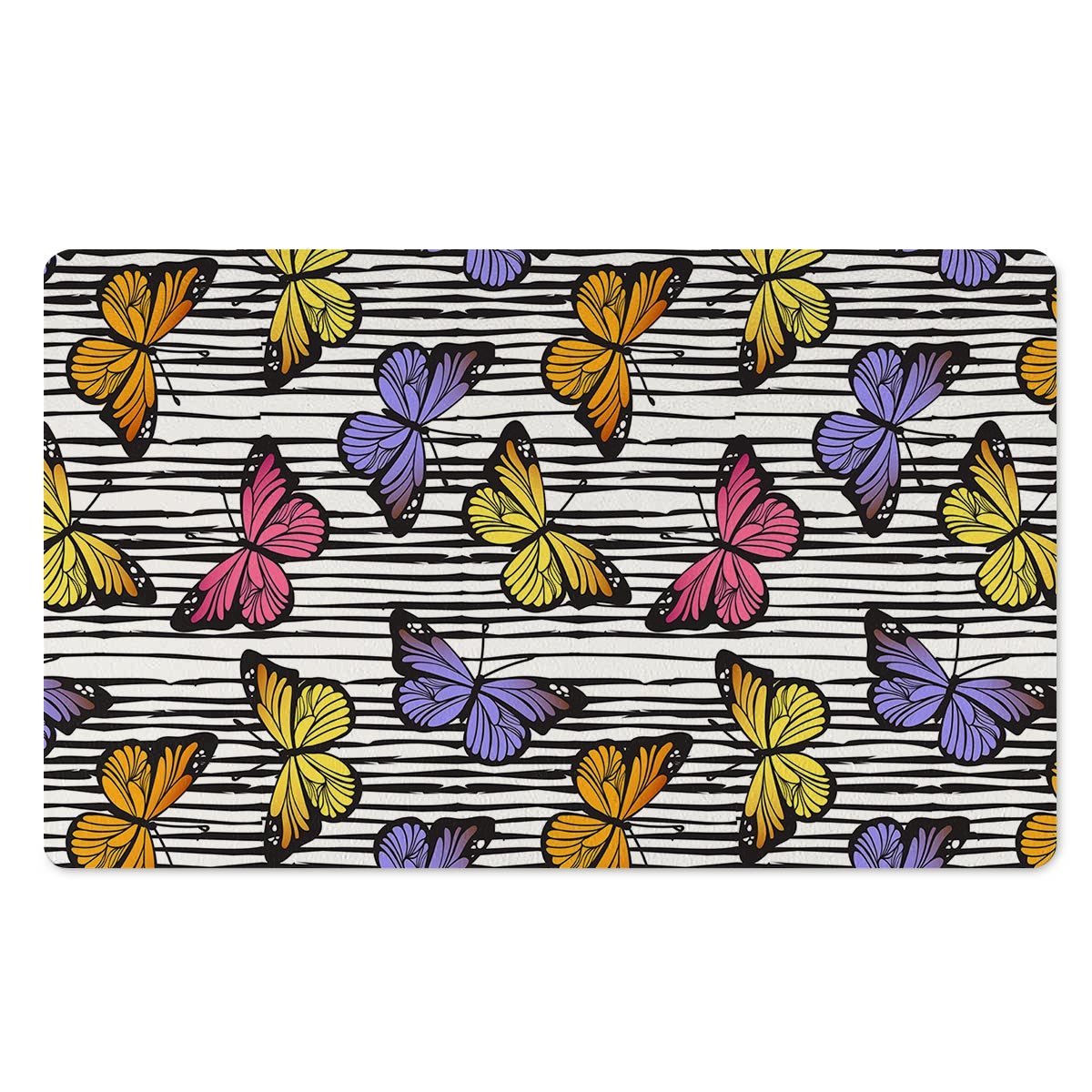 Striped Butterfly Print Door Mat-grizzshop