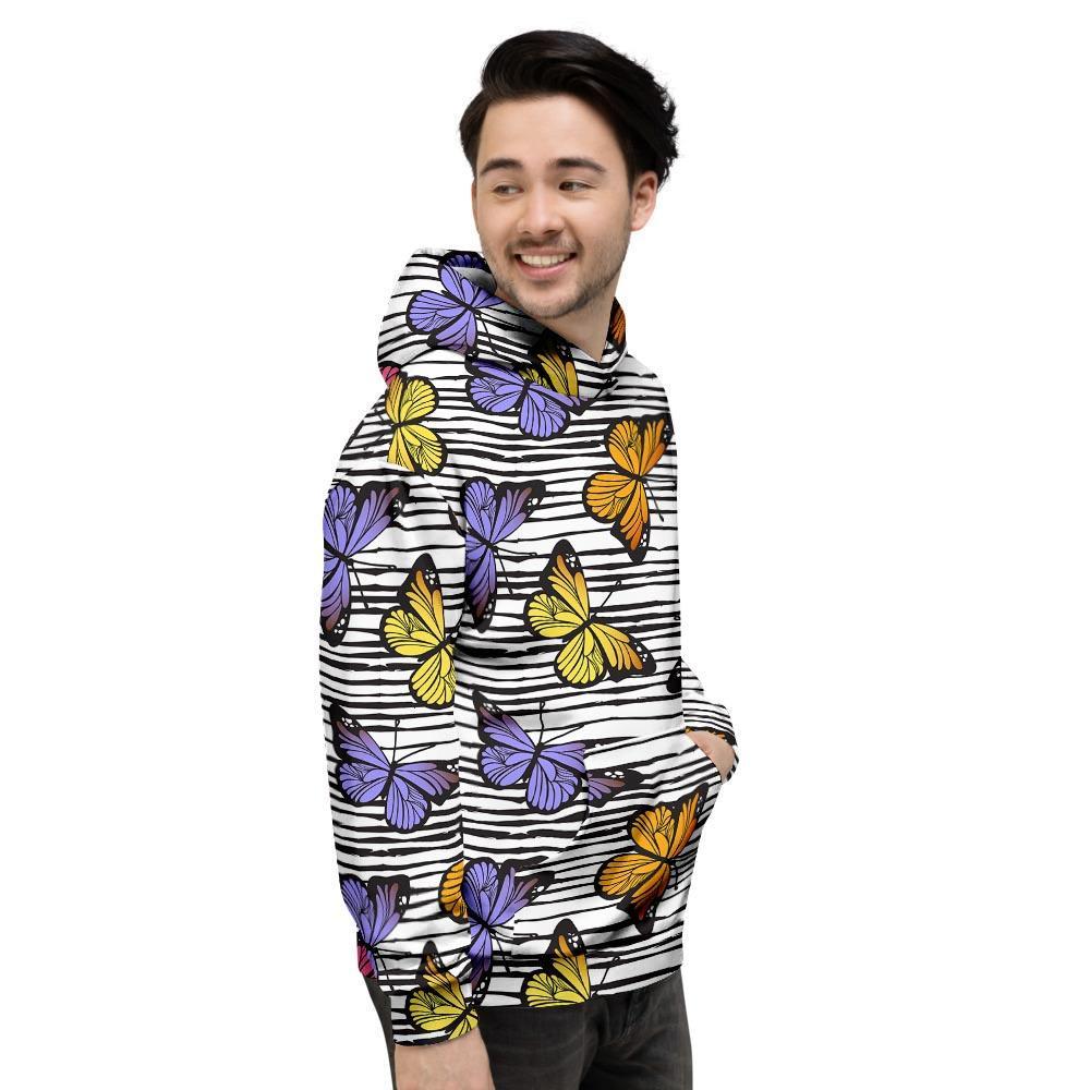 Striped Butterfly Print Men's Hoodie-grizzshop