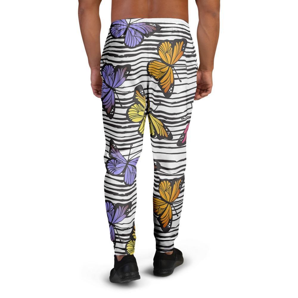 Striped Butterfly Print Men's Joggers-grizzshop