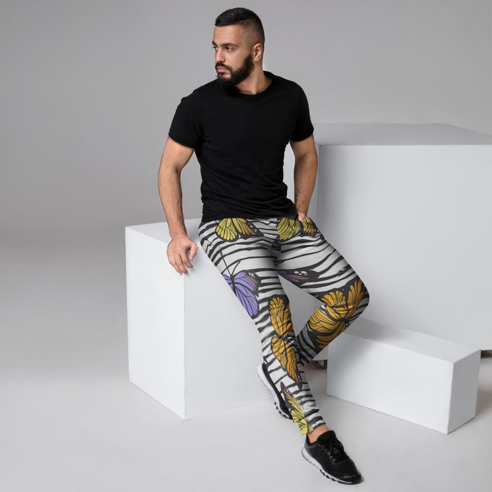 Striped Butterfly Print Men's Joggers-grizzshop