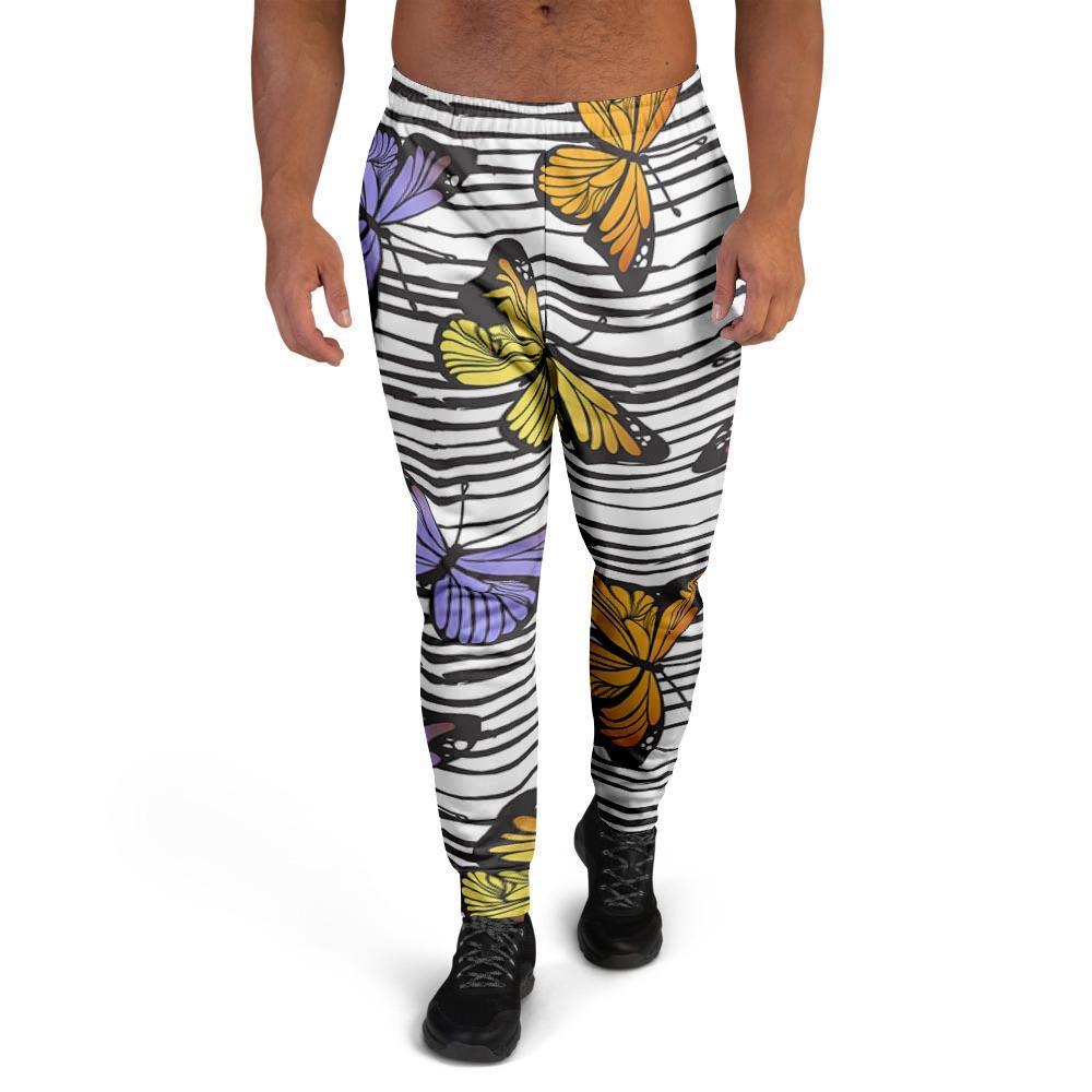 Striped Butterfly Print Men's Joggers-grizzshop