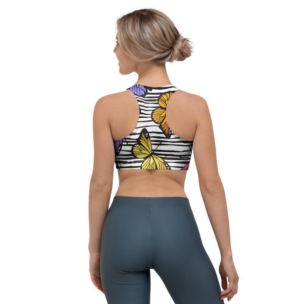 Striped Butterfly Print Sports Bra-grizzshop