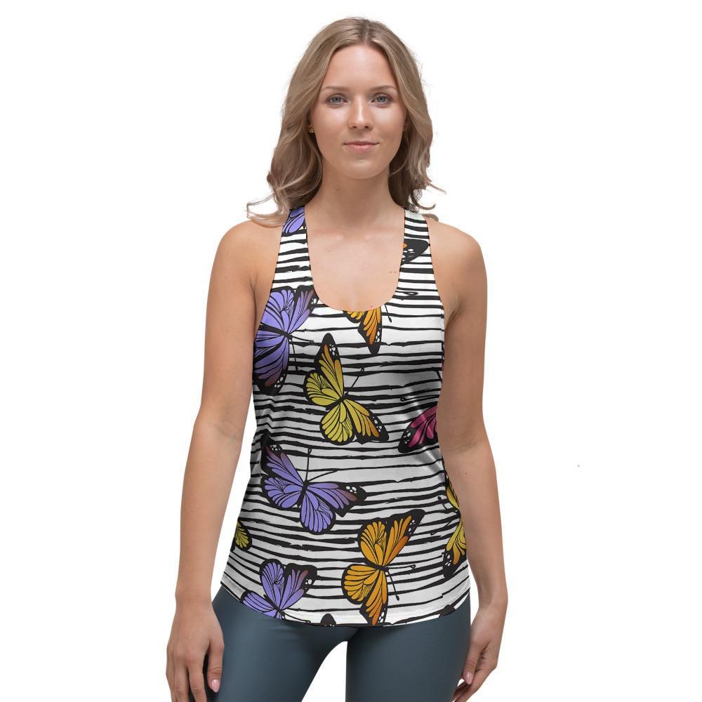 Striped Butterfly Print Women's Racerback Tank Top-grizzshop