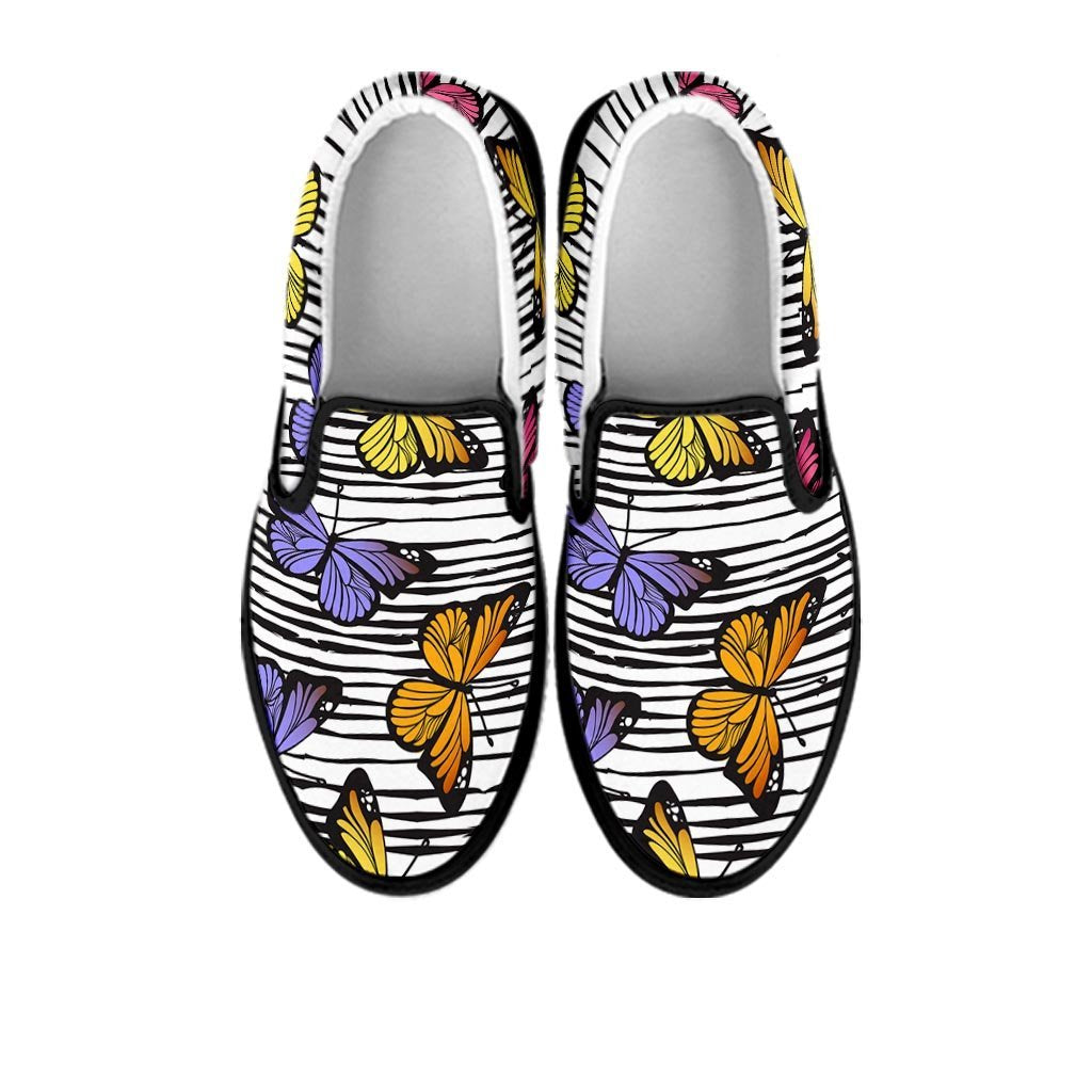 Striped Butterfly Print Women's Slip On Sneakers-grizzshop