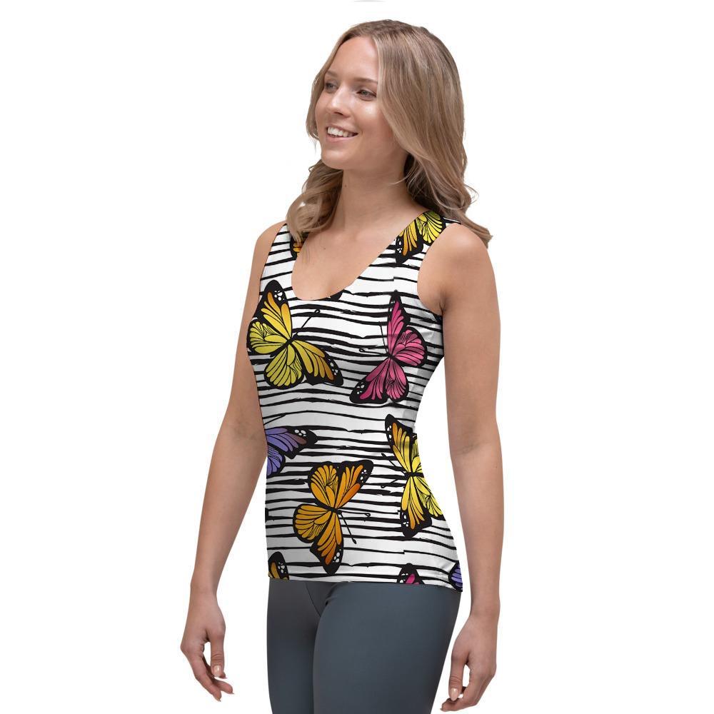 Striped Butterfly Print Women's Tank Top-grizzshop