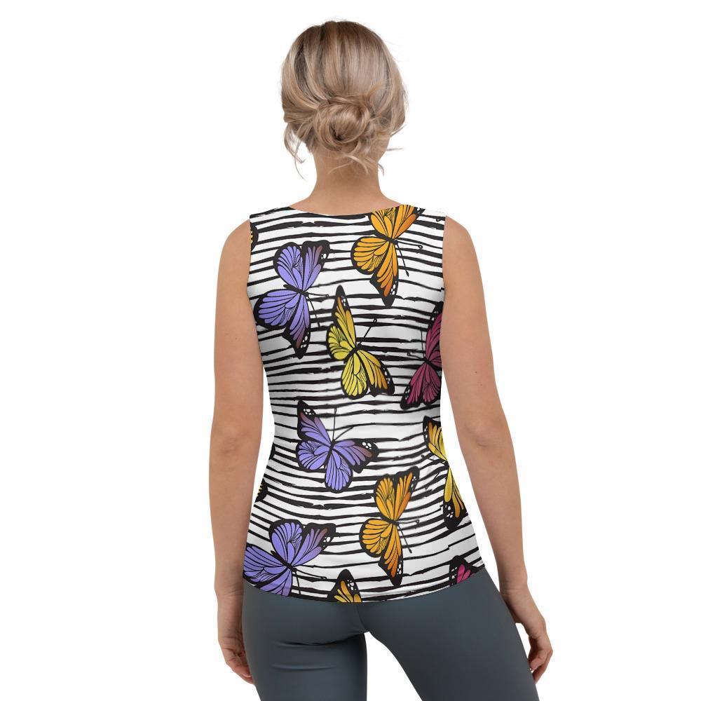 Striped Butterfly Print Women's Tank Top-grizzshop