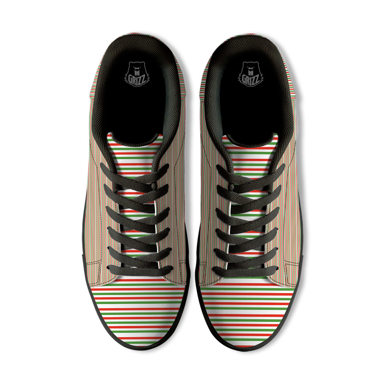 Striped Candy Cane Print Pattern Black Low Top Sneakers-grizzshop