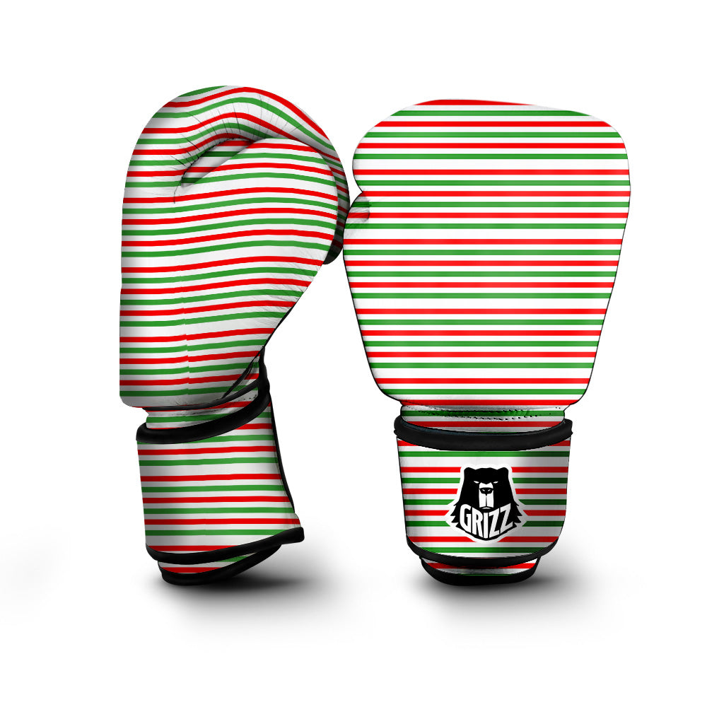 Striped Candy Cane Print Pattern Boxing Gloves-grizzshop