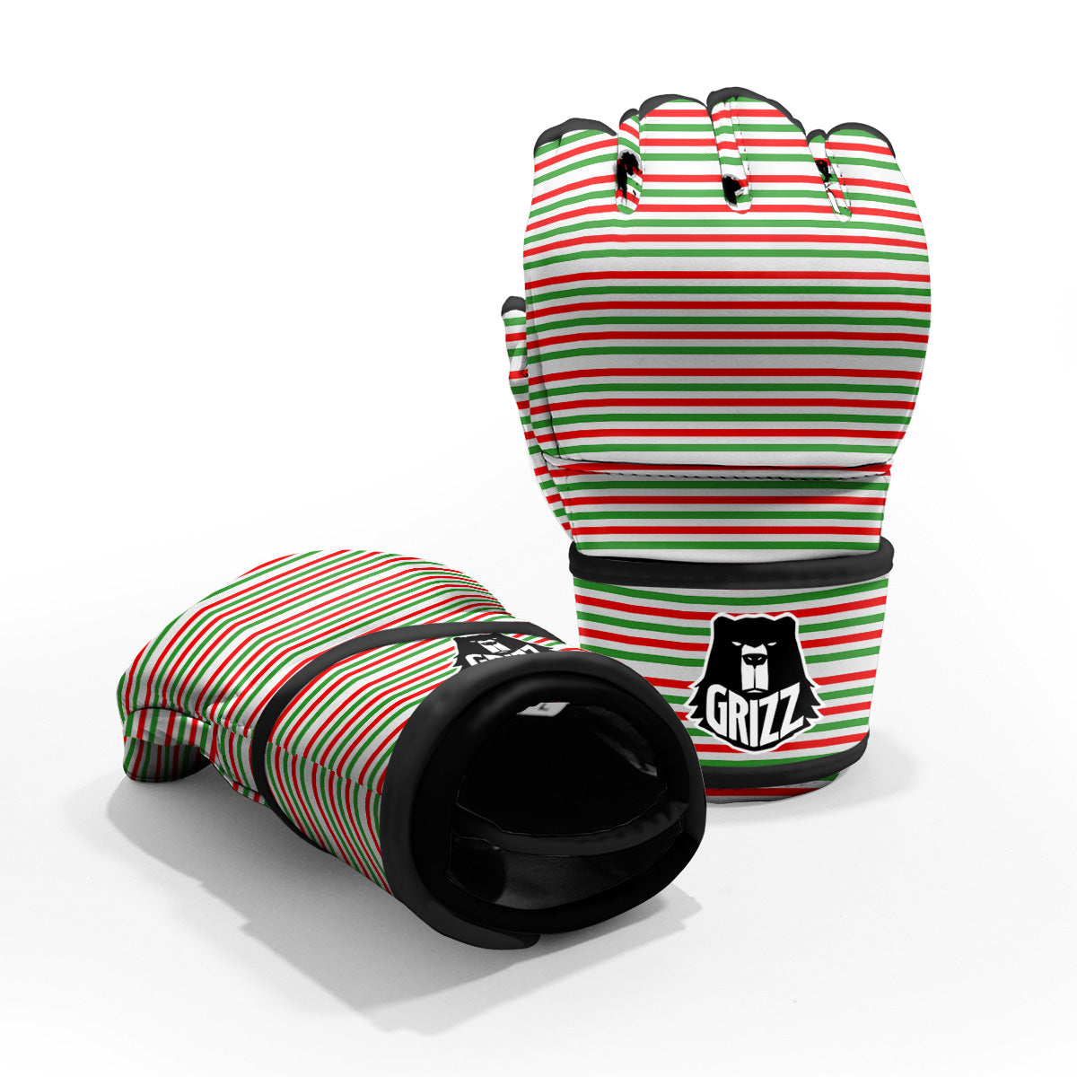 Striped Candy Cane Print Pattern MMA Gloves-grizzshop