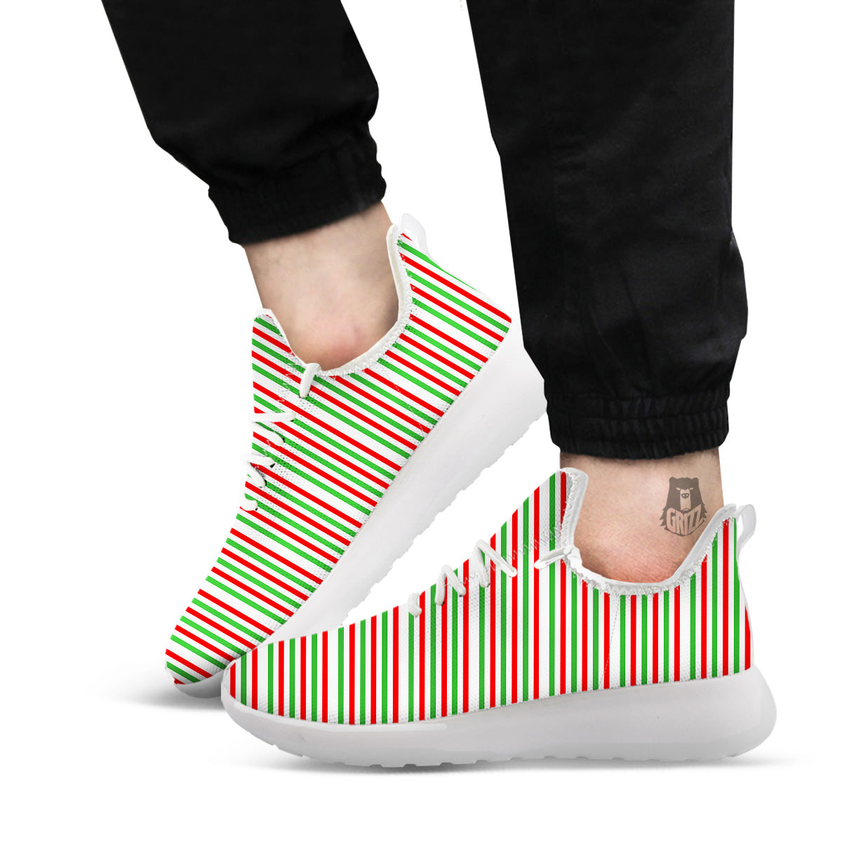 Striped Candy Cane Print Pattern White Athletic Shoes-grizzshop