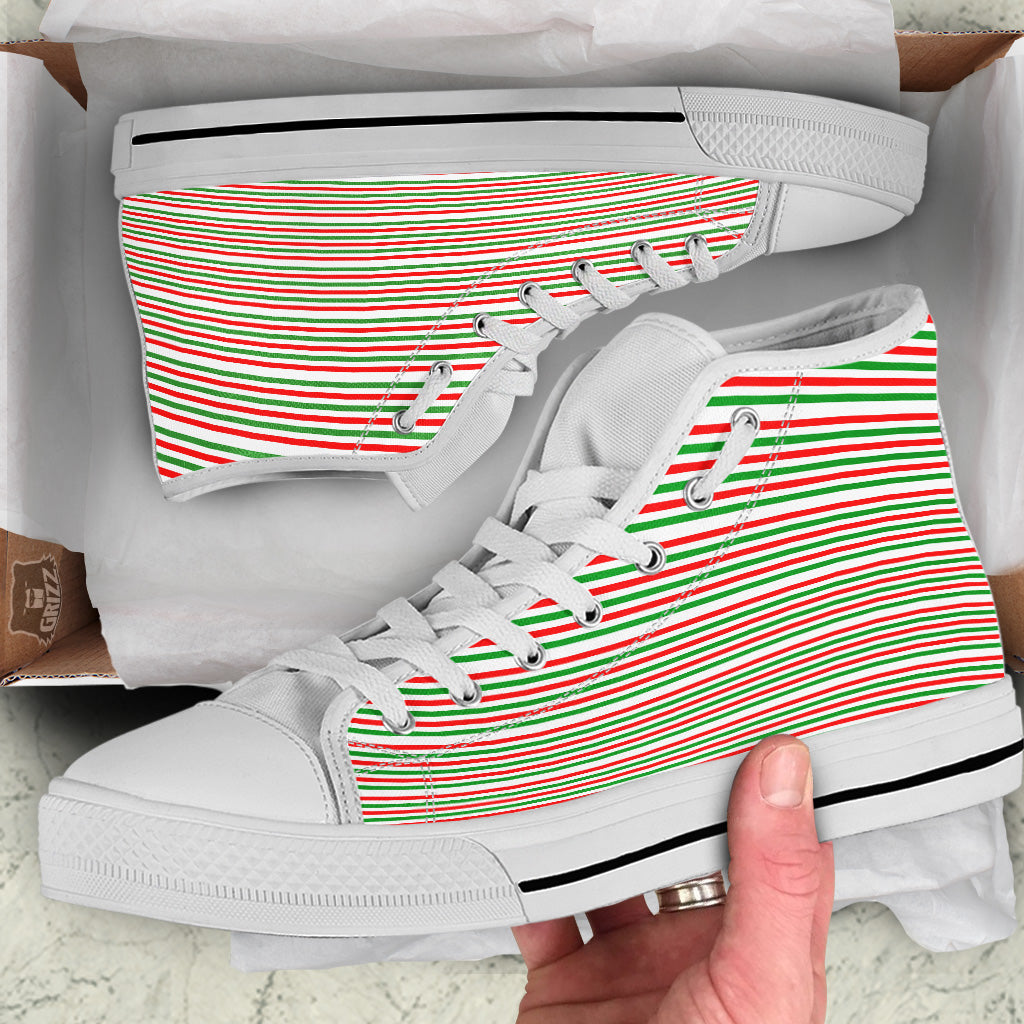 Striped Candy Cane Print Pattern White High Top Shoes-grizzshop