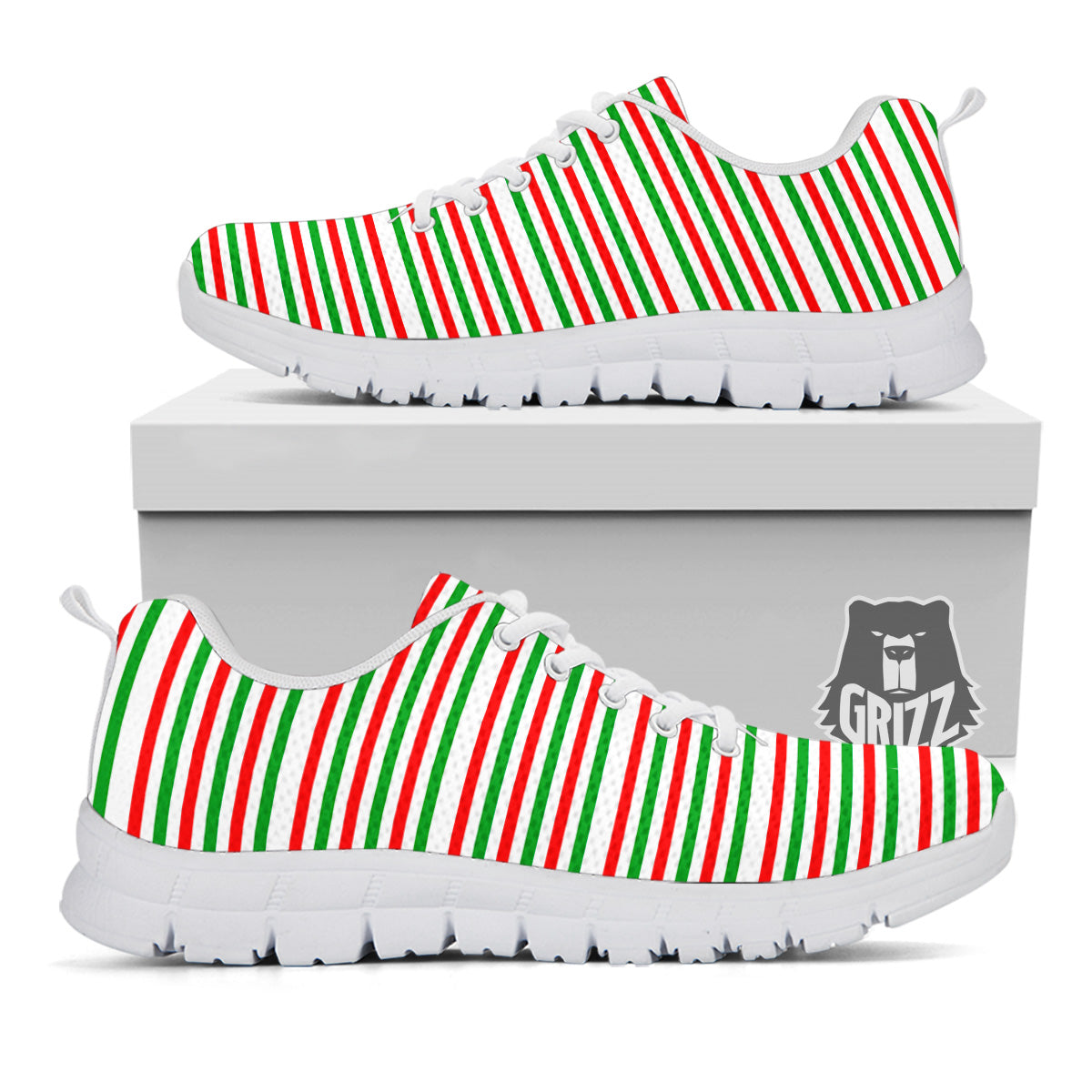 Striped Candy Cane Print Pattern White Sneaker-grizzshop
