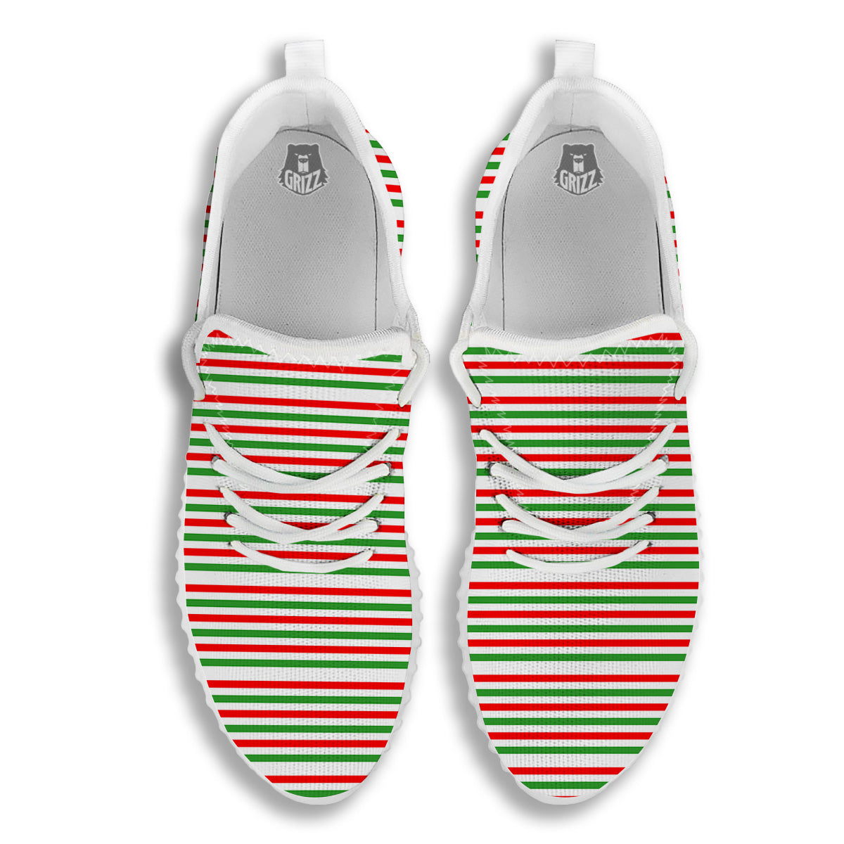 Striped Candy Cane Print Pattern White Walking Shoes-grizzshop