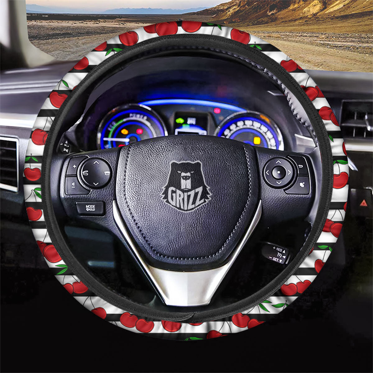Striped Cherry Print Pattern Car Steering Wheel Cover-grizzshop
