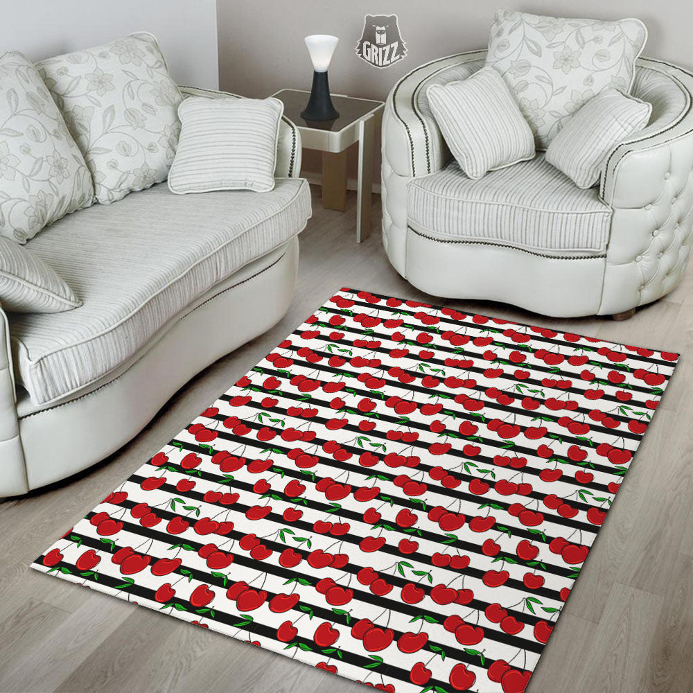 Striped Cherry Print Pattern Floor Mat-grizzshop