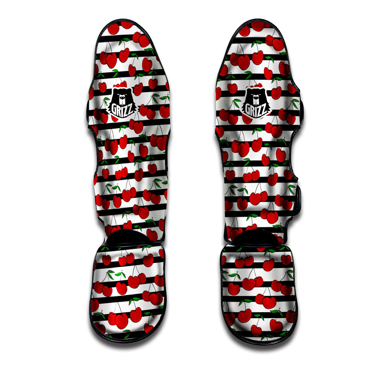 Striped Cherry Print Pattern Muay Thai Shin Guards-grizzshop