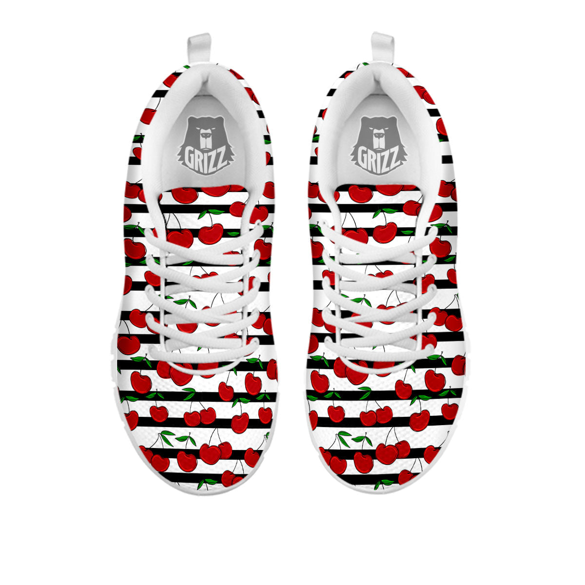 Striped Cherry Print Pattern White Sneaker-grizzshop