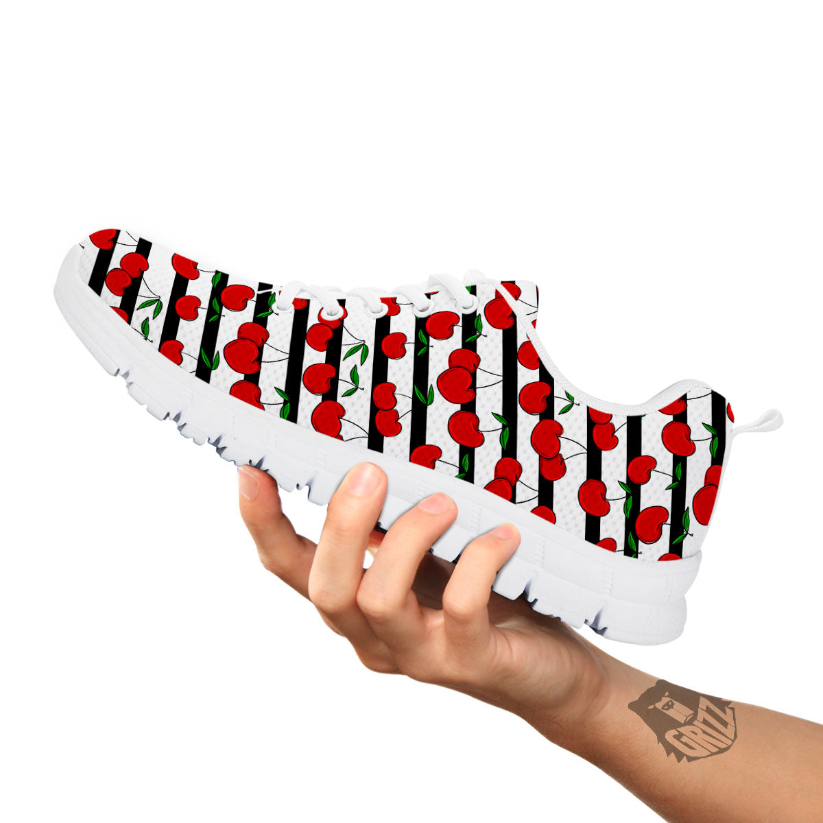 Striped Cherry Print Pattern White Sneaker-grizzshop