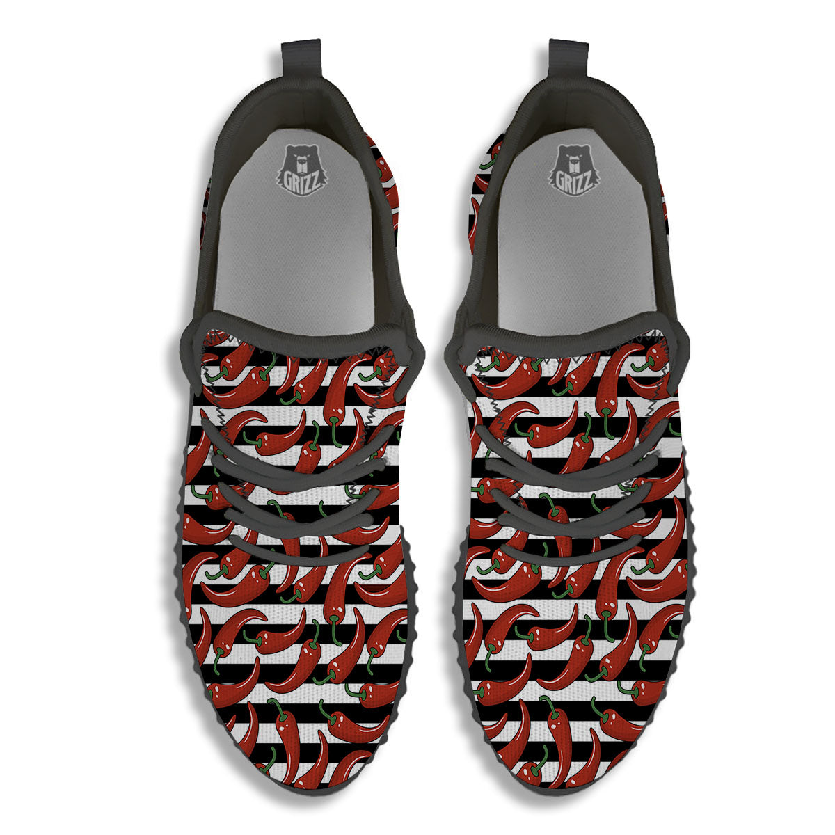 Striped Chili White And Black Print Black Walking Shoes-grizzshop