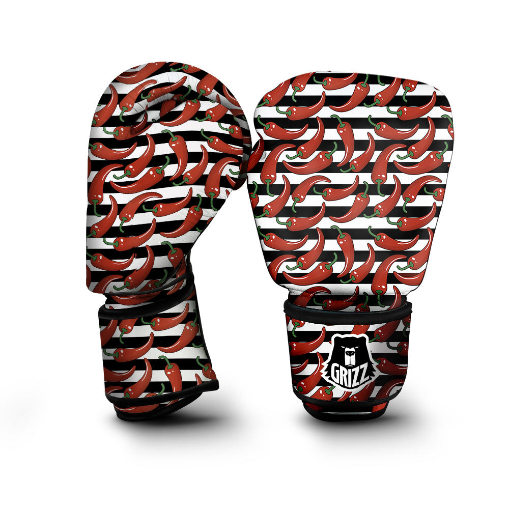Striped Chili White And Black Print Boxing Gloves-grizzshop