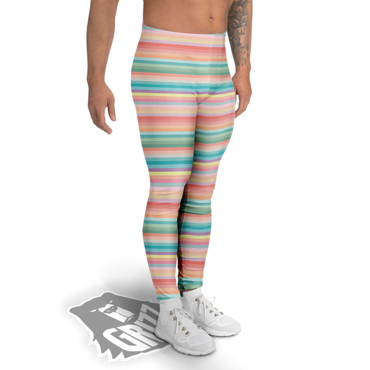 Striped Colorful Print Pattern Men's Leggings-grizzshop