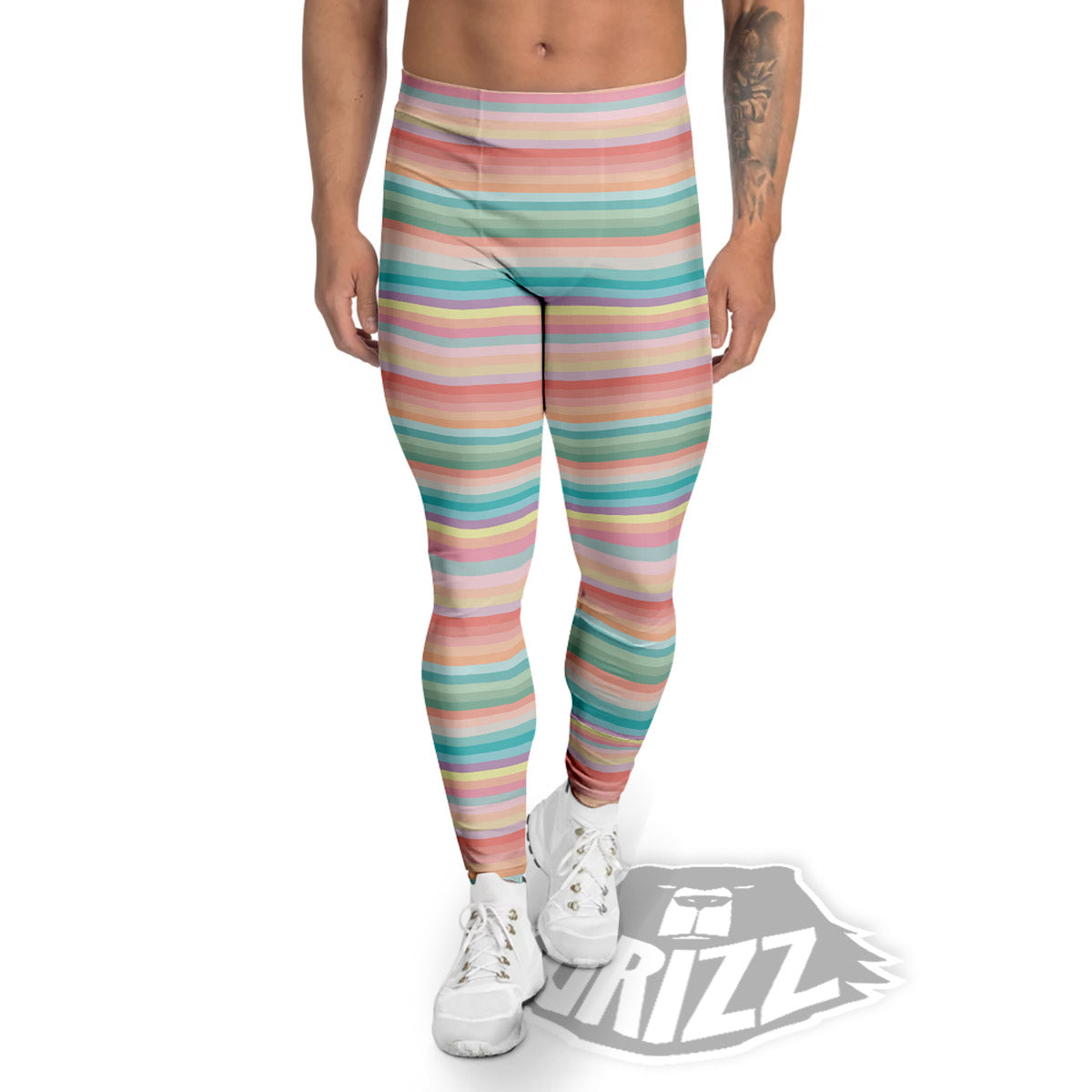Striped Colorful Print Pattern Men's Leggings-grizzshop