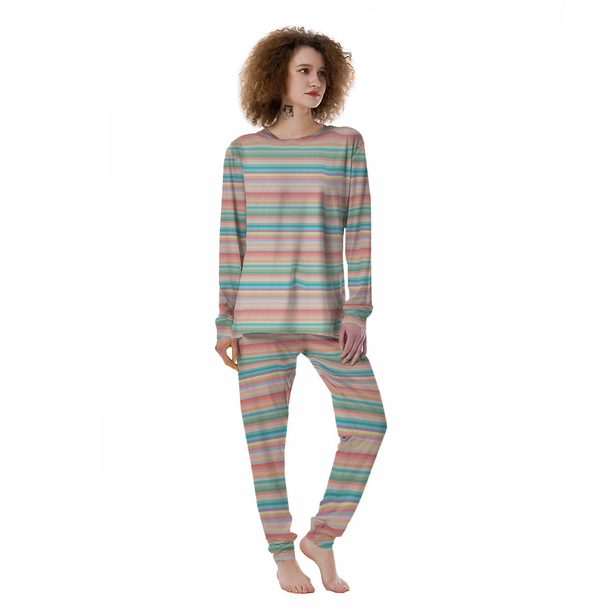 Striped Colorful Print Pattern Women's Pajamas-grizzshop