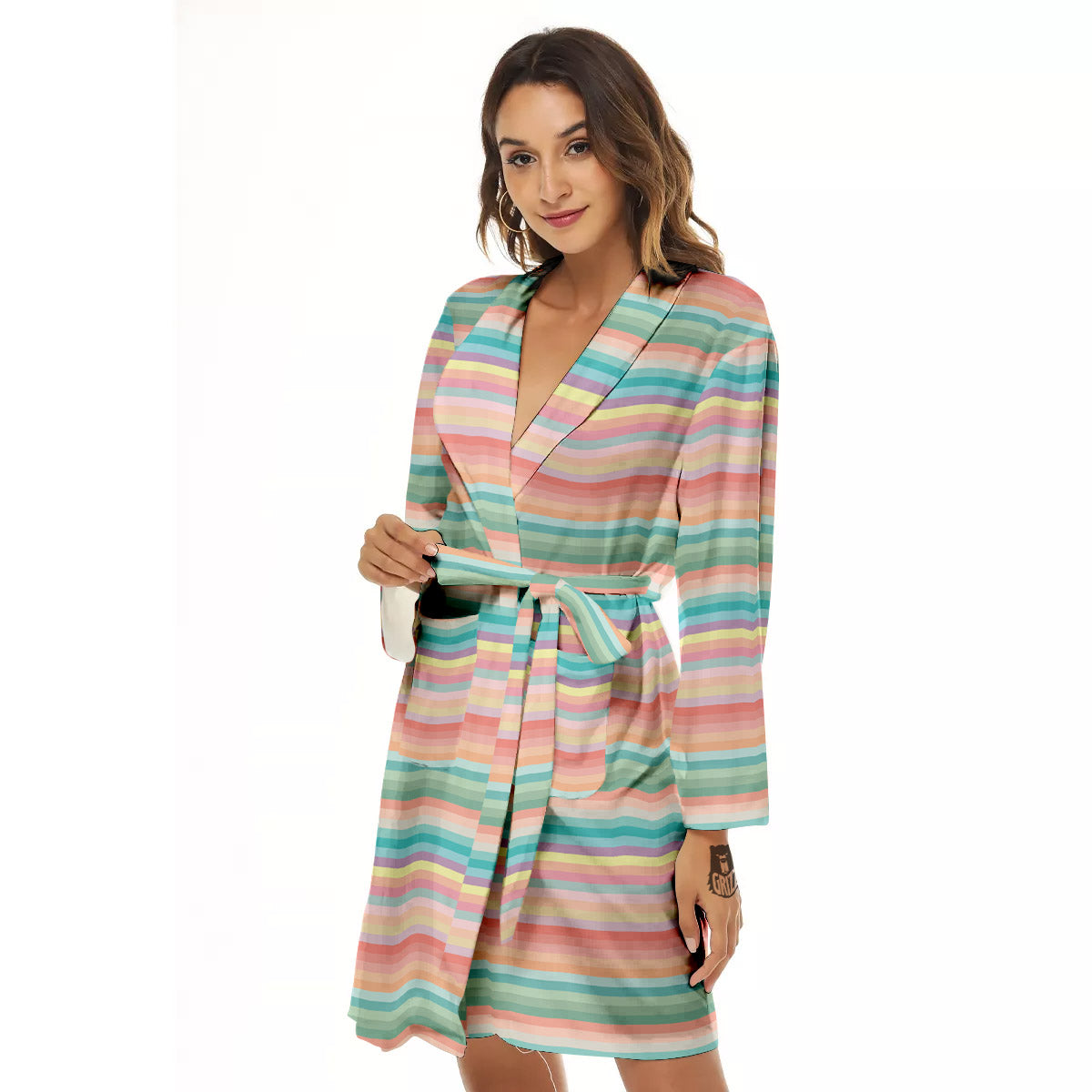 Striped Colorful Print Pattern Women's Robe-grizzshop