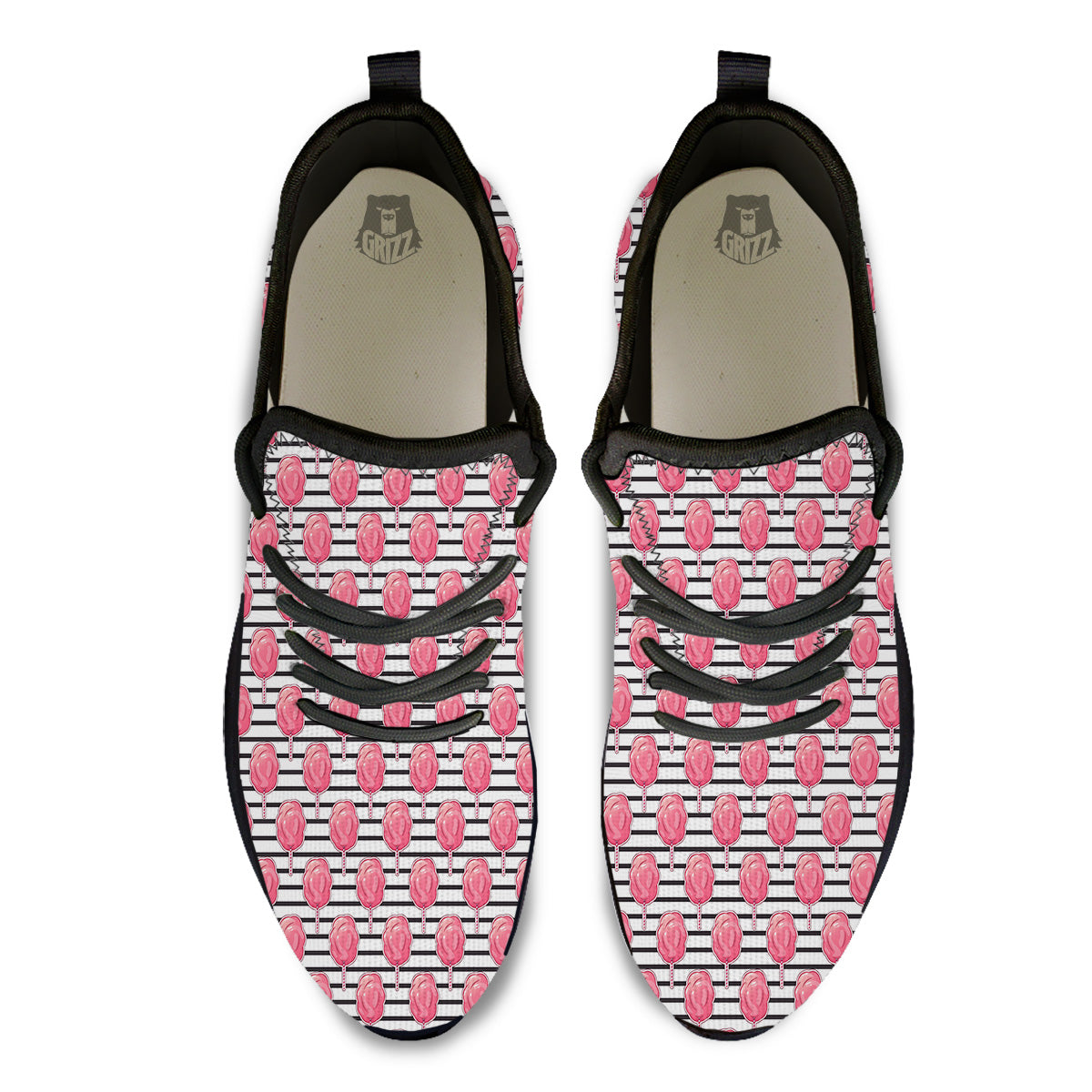Striped Cotton Candy Print Pattern Black Athletic Shoes-grizzshop