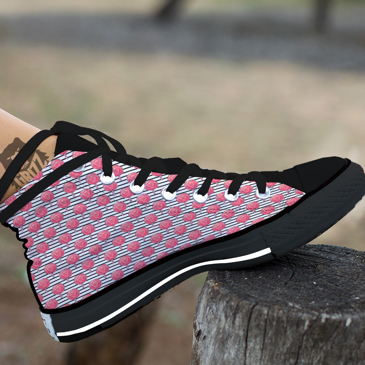 Striped Cotton Candy Print Pattern Black High Top Shoes-grizzshop