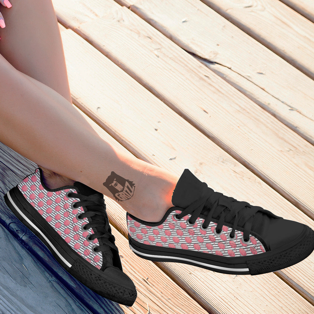 Striped Cotton Candy Print Pattern Black Low Top Shoes-grizzshop