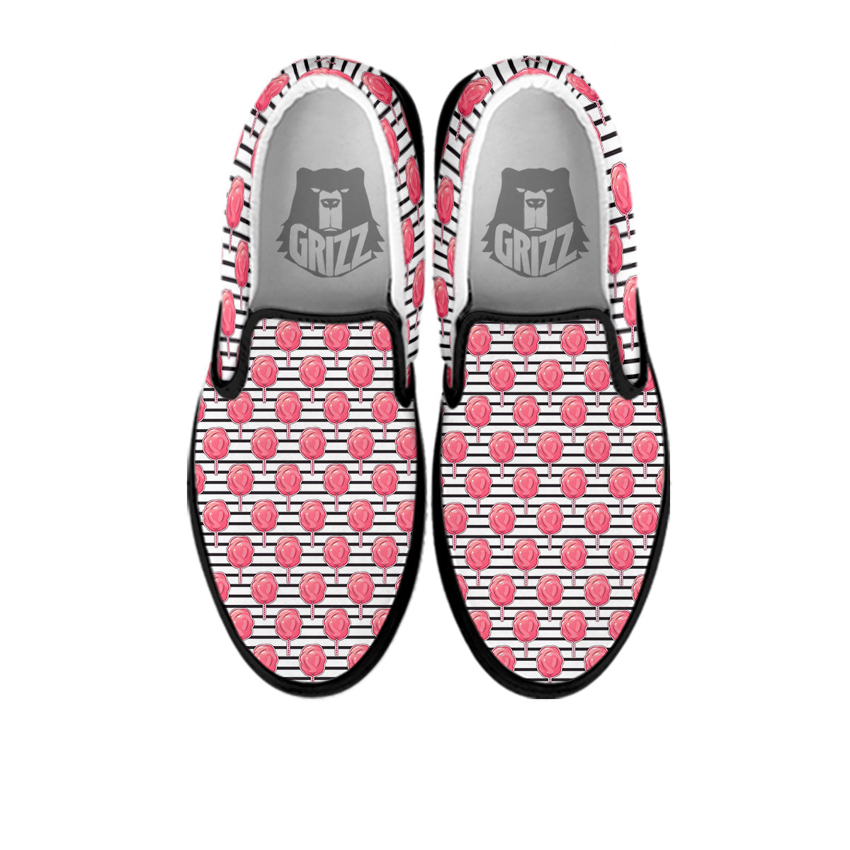 Striped Cotton Candy Print Pattern Black Slip On Shoes-grizzshop
