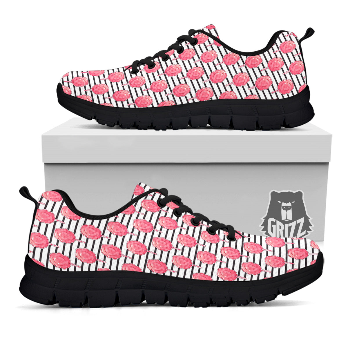 Striped Cotton Candy Print Pattern Black Sneaker-grizzshop