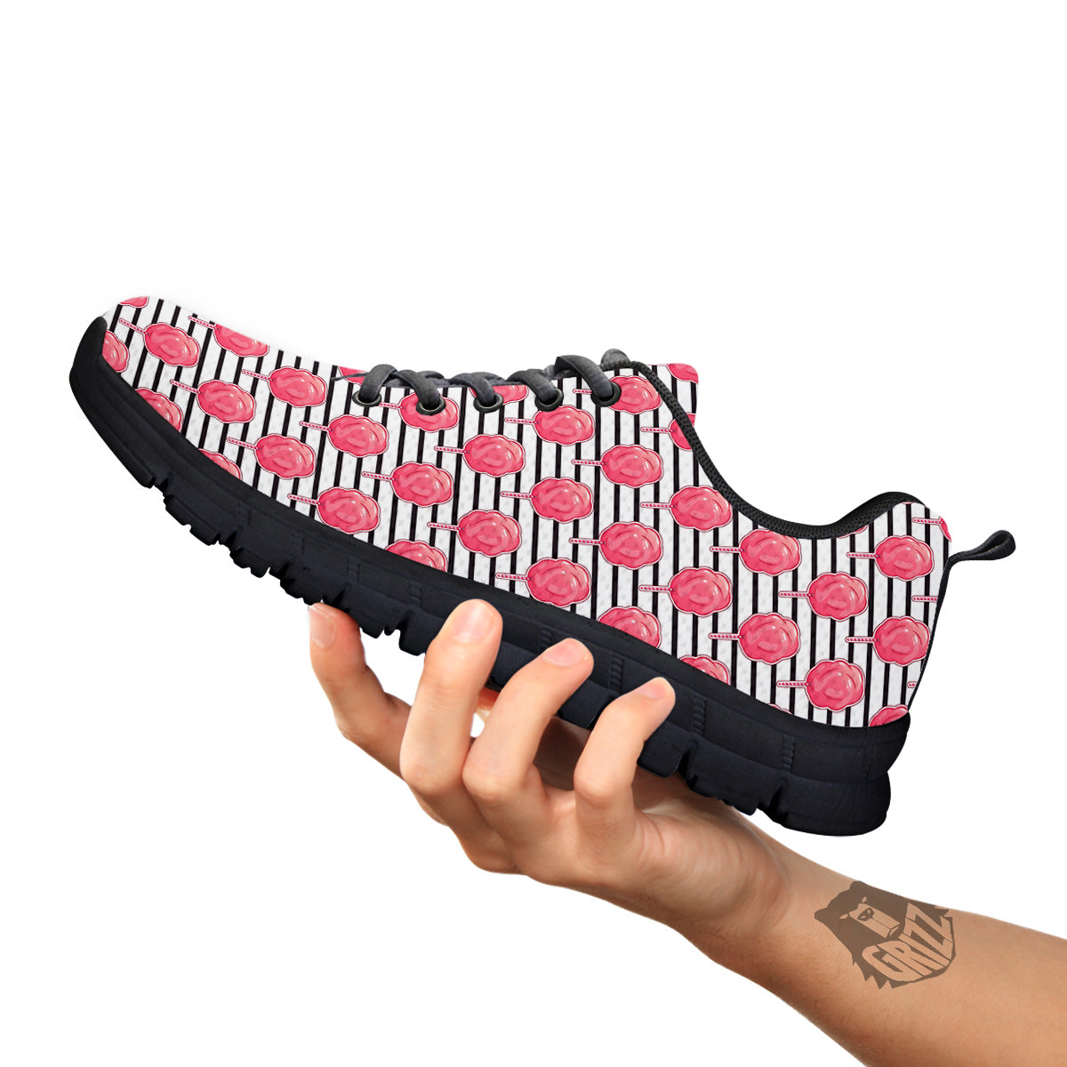 Striped Cotton Candy Print Pattern Black Sneaker-grizzshop
