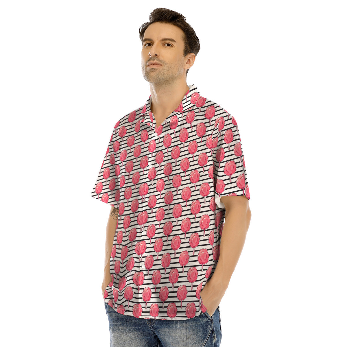 Striped Cotton Candy Print Pattern Men's Hawaiian Shirt-grizzshop