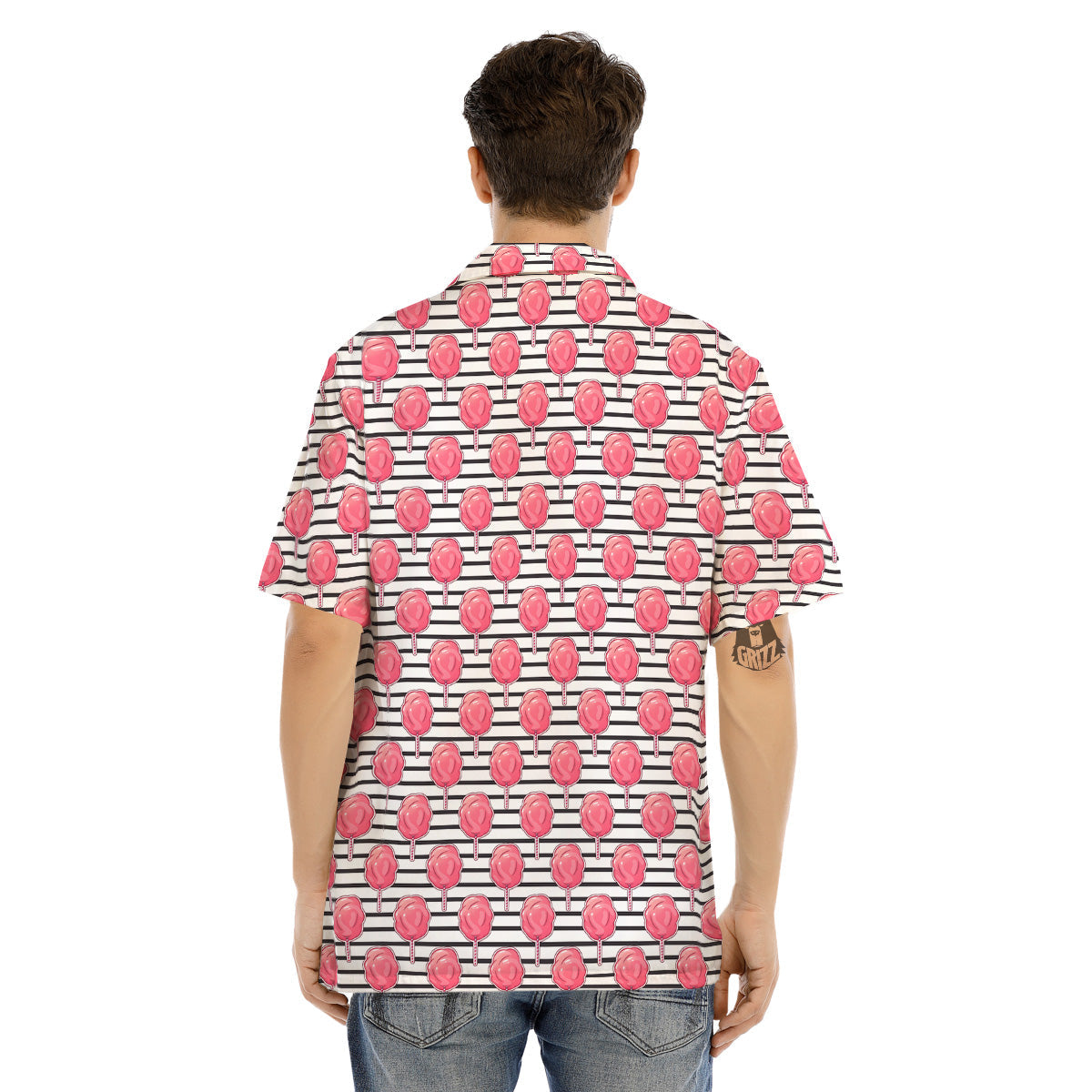 Striped Cotton Candy Print Pattern Men's Hawaiian Shirt-grizzshop