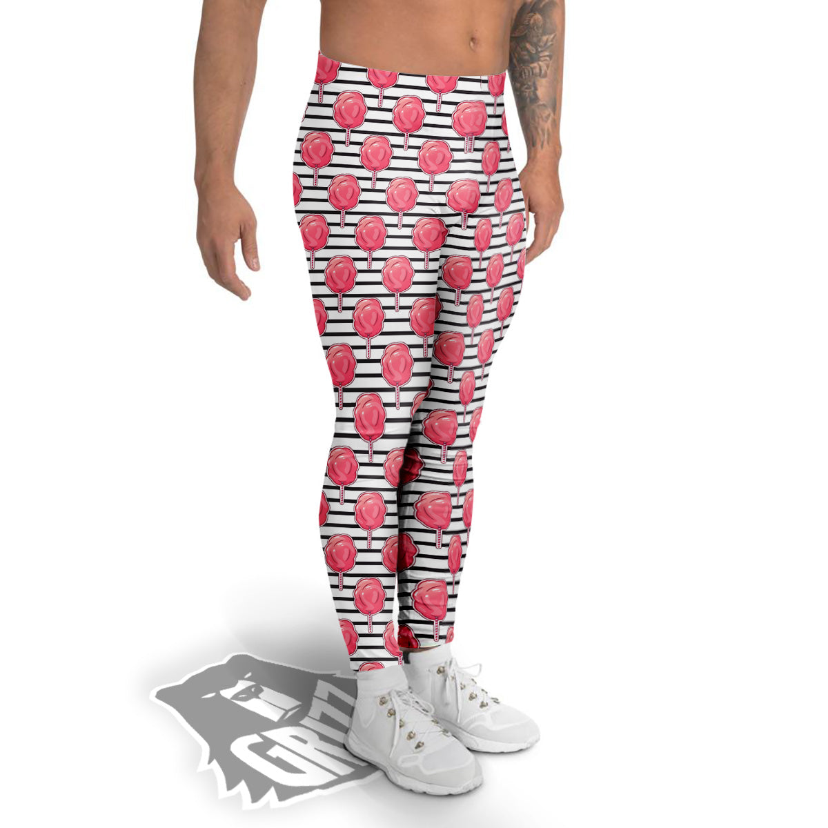 Striped Cotton Candy Print Pattern Men's Leggings-grizzshop
