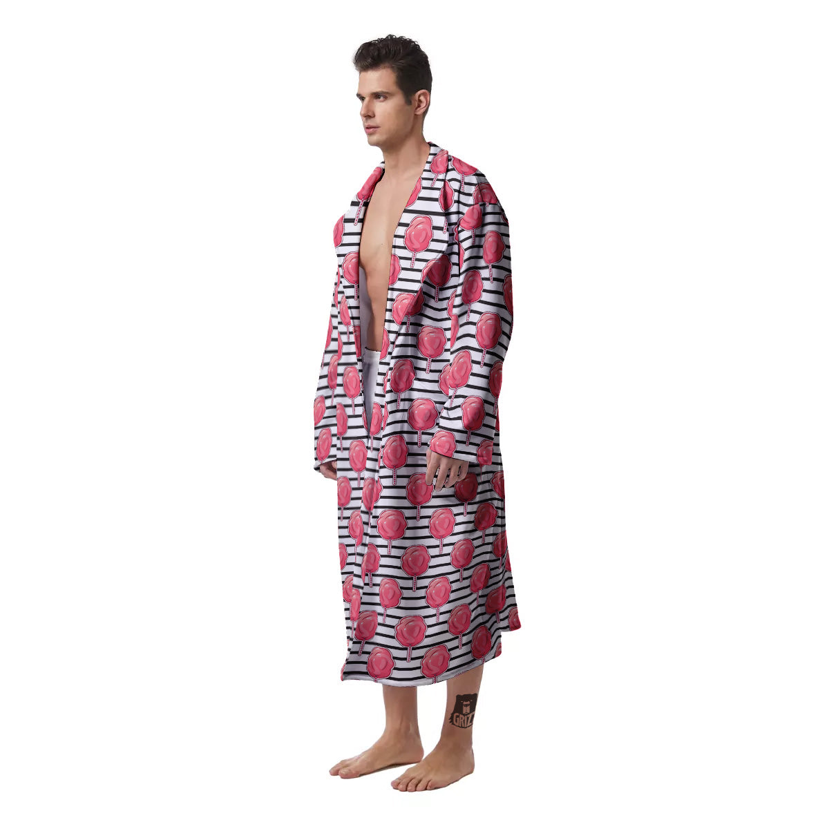 Striped Cotton Candy Print Pattern Men's Robe-grizzshop