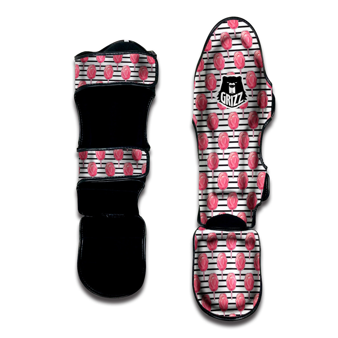 Striped Cotton Candy Print Pattern Muay Thai Shin Guards-grizzshop