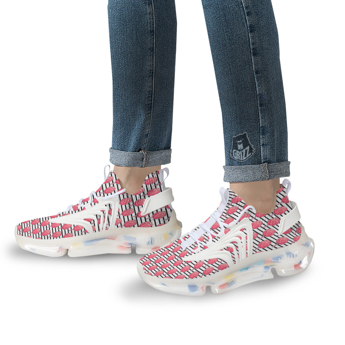 Striped Cotton Candy Print Pattern White Gym Shoes-grizzshop
