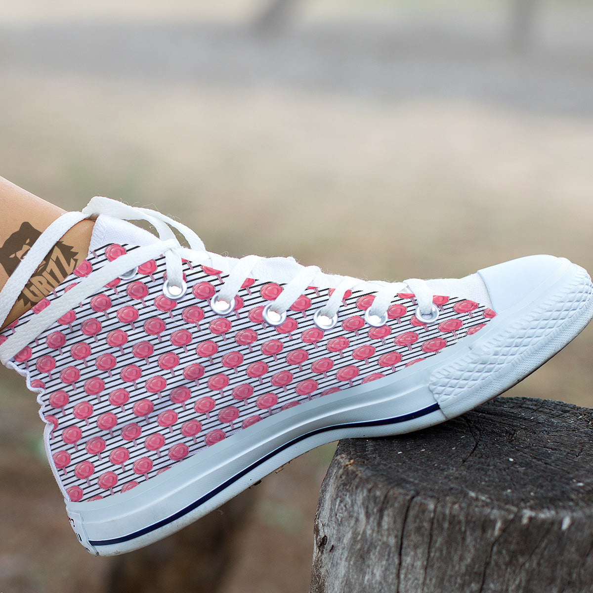 Striped Cotton Candy Print Pattern White High Top Shoes-grizzshop